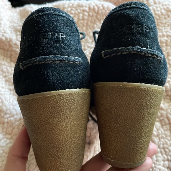 Sperry Size 11 Leather Tie Black Suede Platform Heel Booties - Picture 2 of 5